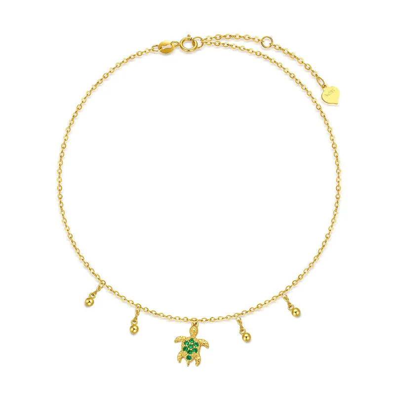 14K Gold Sea Turtle Anklet for Women  Layered Ankle Bracelet Real Gold Beach Foot Jewelry for Her
