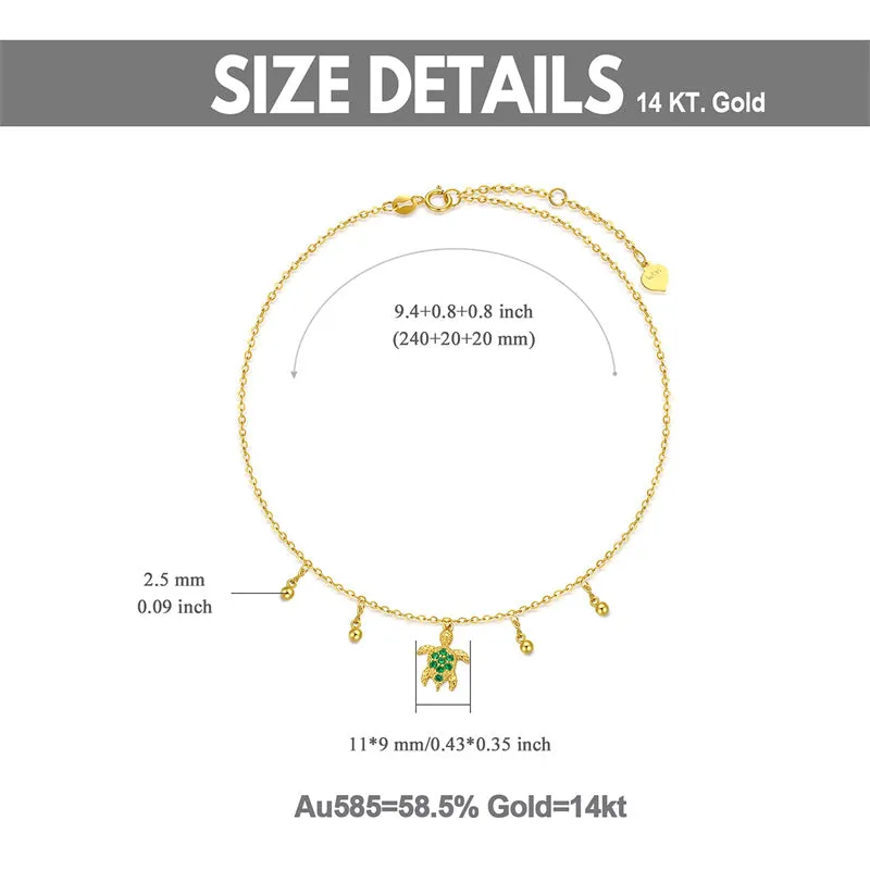14K Gold Sea Turtle Anklet for Women  Layered Ankle Bracelet Real Gold Beach Foot Jewelry for Her