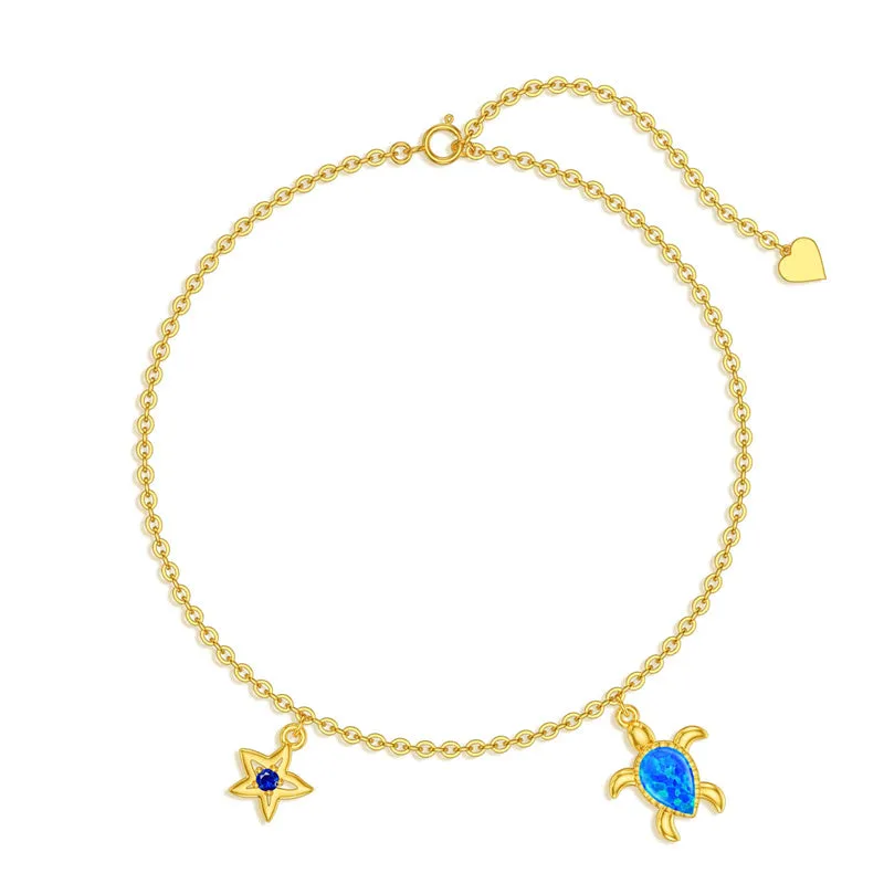 14K Gold Sea Turtle Anklet for Women  Layered Ankle Bracelet Real Gold Beach Foot Jewelry for Her