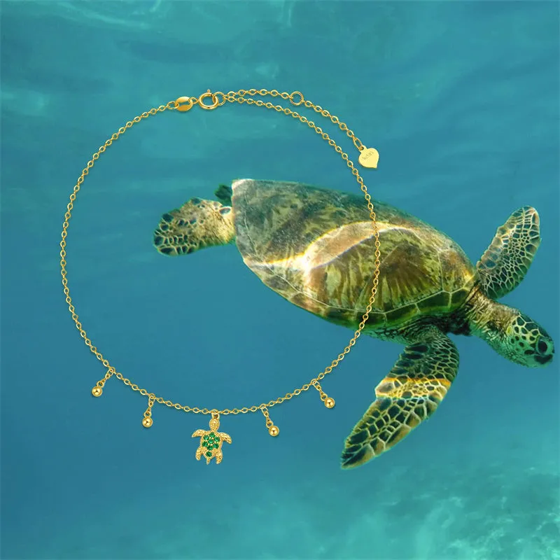 14K Gold Sea Turtle Anklet for Women  Layered Ankle Bracelet Real Gold Beach Foot Jewelry for Her