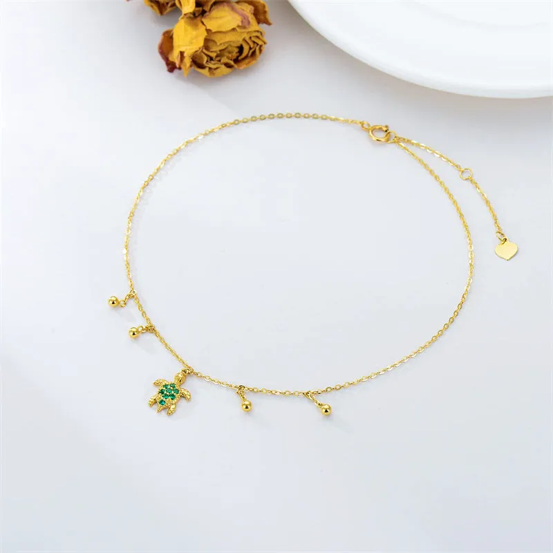 14K Gold Sea Turtle Anklet for Women  Layered Ankle Bracelet Real Gold Beach Foot Jewelry for Her