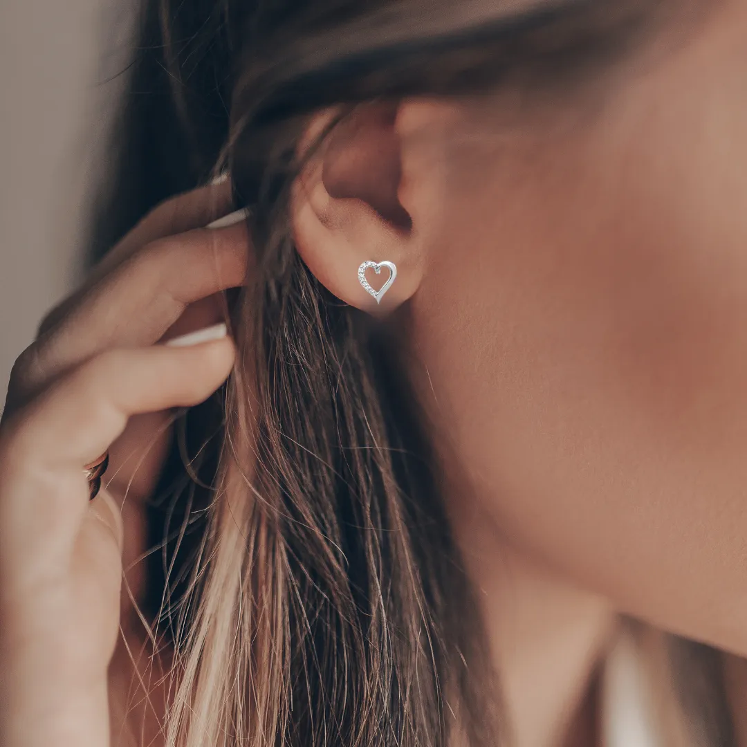 14k White Gold Lab Grown Diamond Open Heart Stud Earrings