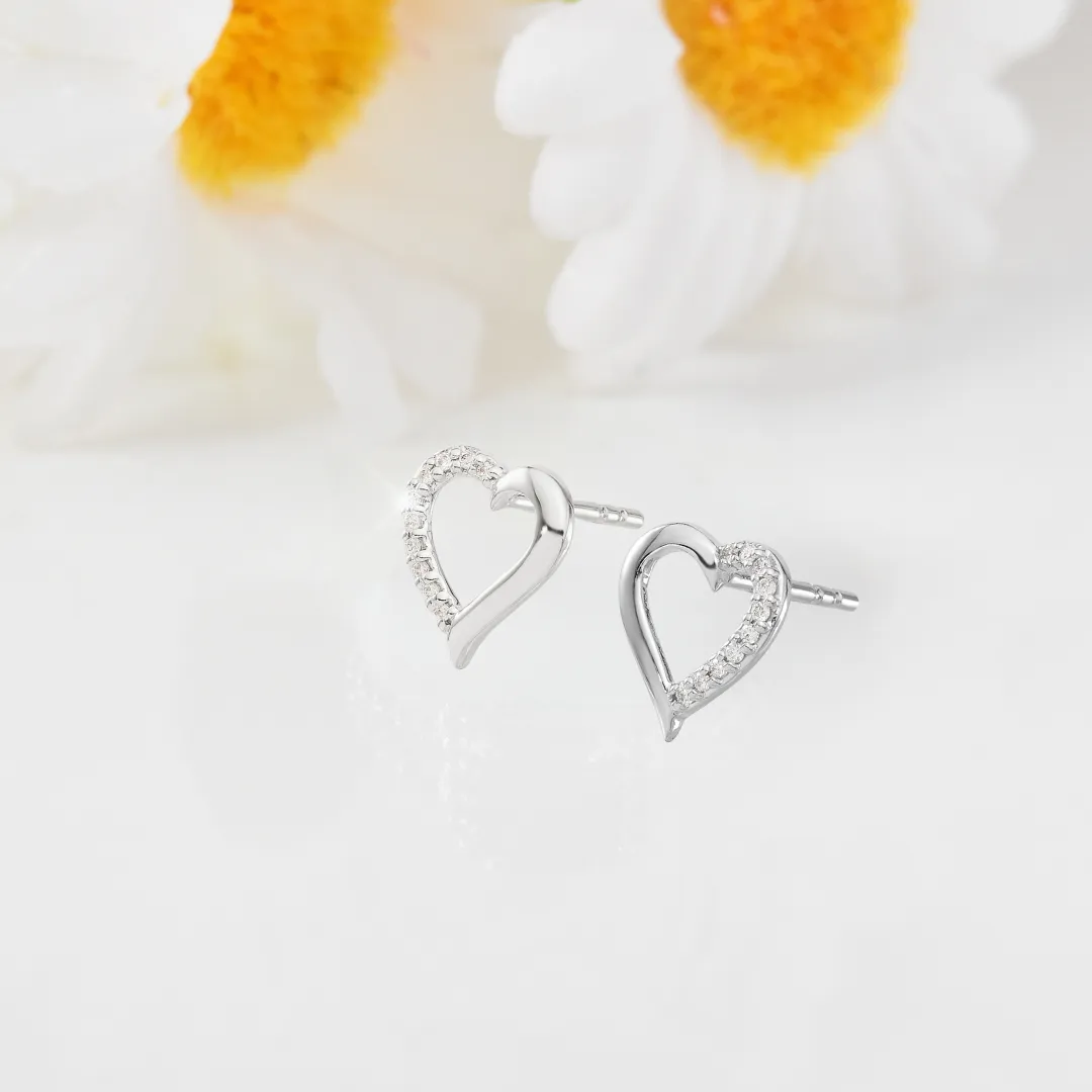 14k White Gold Lab Grown Diamond Open Heart Stud Earrings