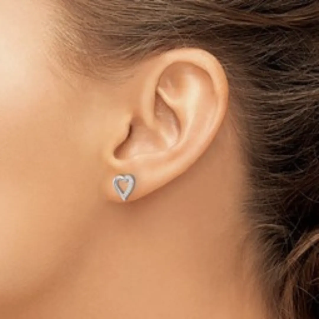 14k White Gold Lab Grown Diamond Open Heart Stud Earrings