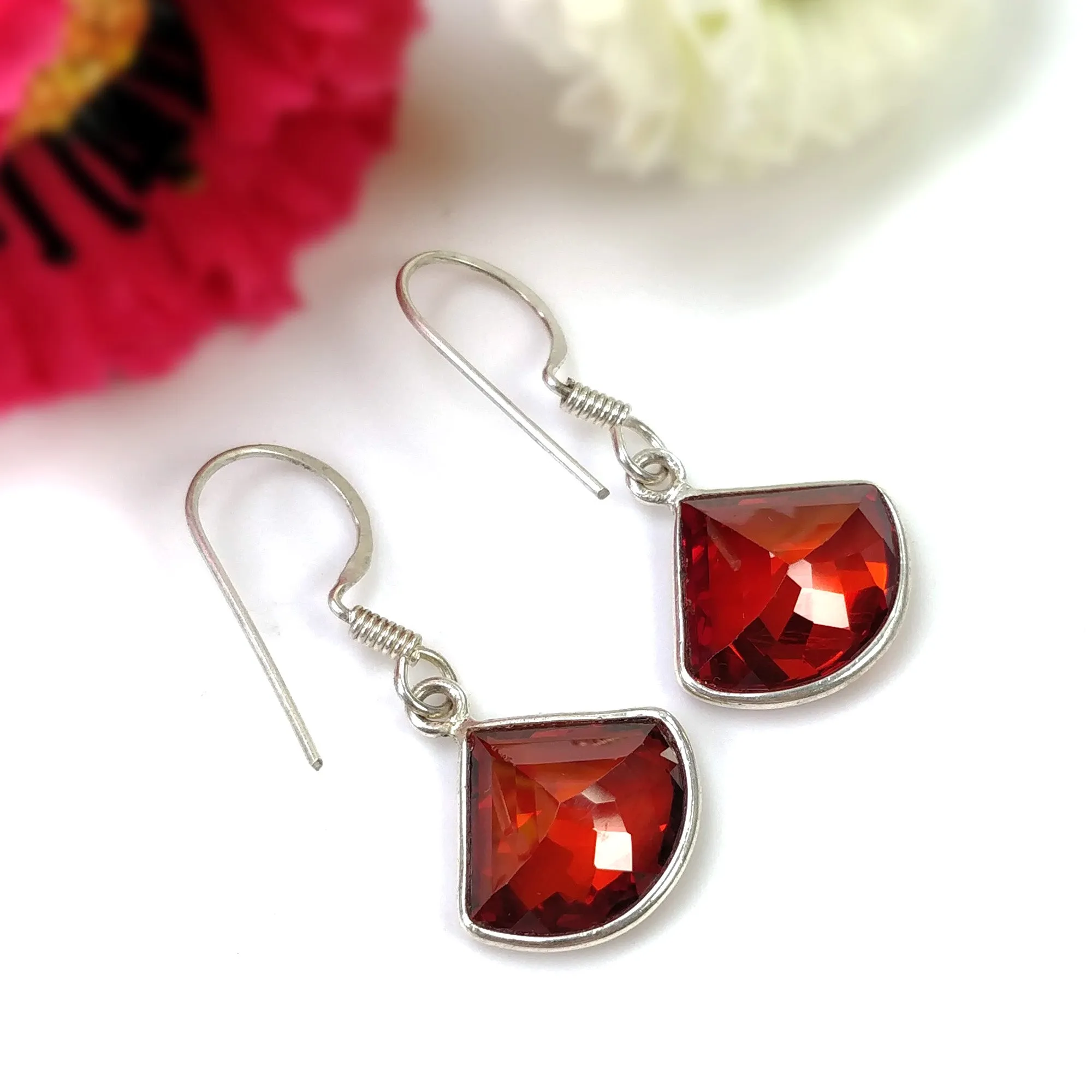925 Sterling Silver : 4.66gms Synthetic Manmade Blue Coral Simulated Bezel Set Drop Dangle Hool Earring 1.35"