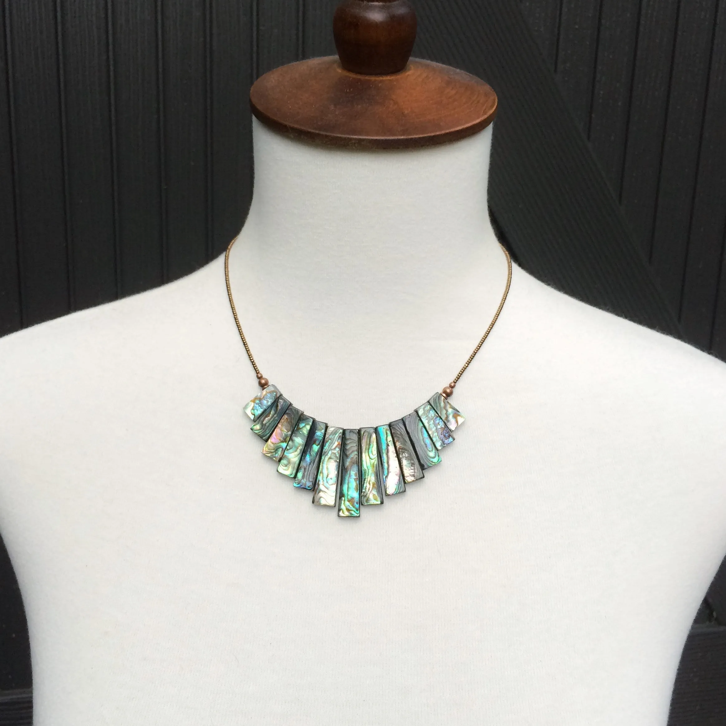 Abalone Bib Statement Necklace with Copper Czech Glass Seed Beads