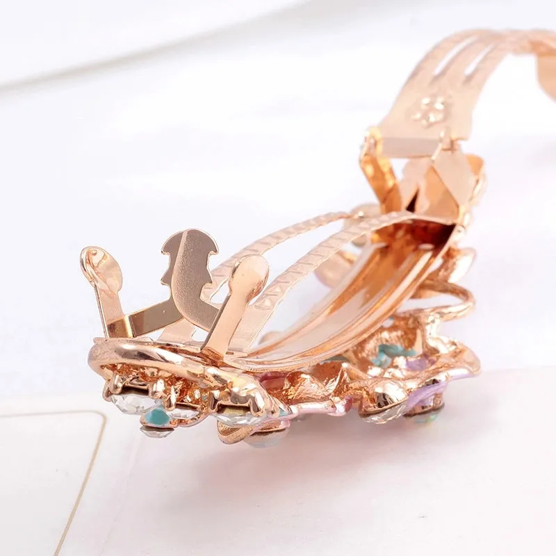 Alloy Rhinestone Hairpin Women's Flower Hairpin Baking Lacquer Craft Antique Plant Flower Flower Spring Clip Hair Accessories