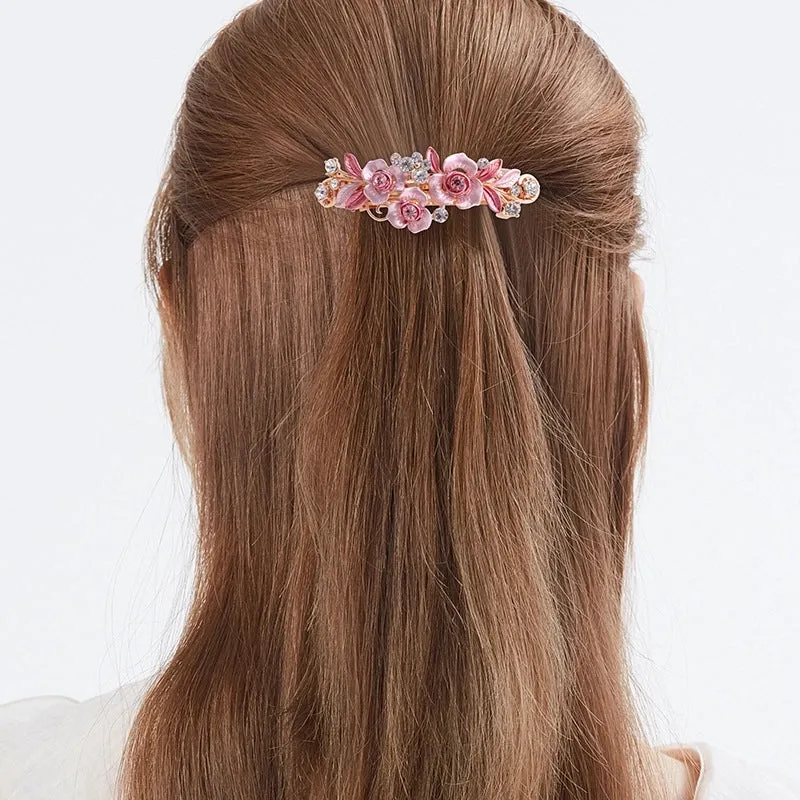 Alloy Rhinestone Hairpin Women's Flower Hairpin Baking Lacquer Craft Antique Plant Flower Flower Spring Clip Hair Accessories