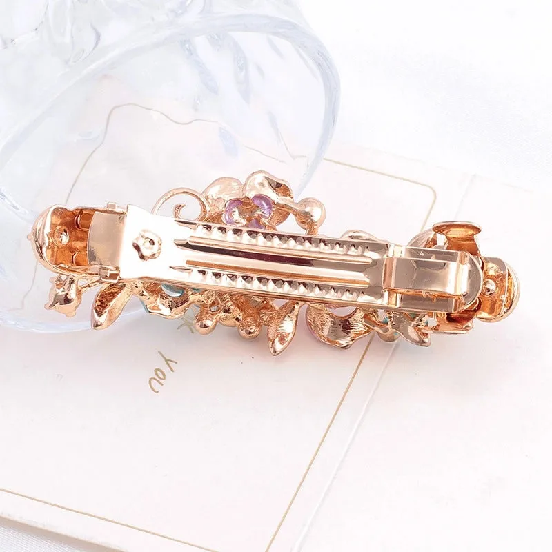Alloy Rhinestone Hairpin Women's Flower Hairpin Baking Lacquer Craft Antique Plant Flower Flower Spring Clip Hair Accessories