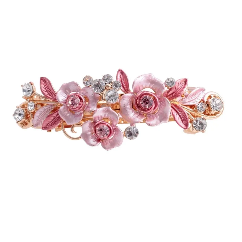 Alloy Rhinestone Hairpin Women's Flower Hairpin Baking Lacquer Craft Antique Plant Flower Flower Spring Clip Hair Accessories