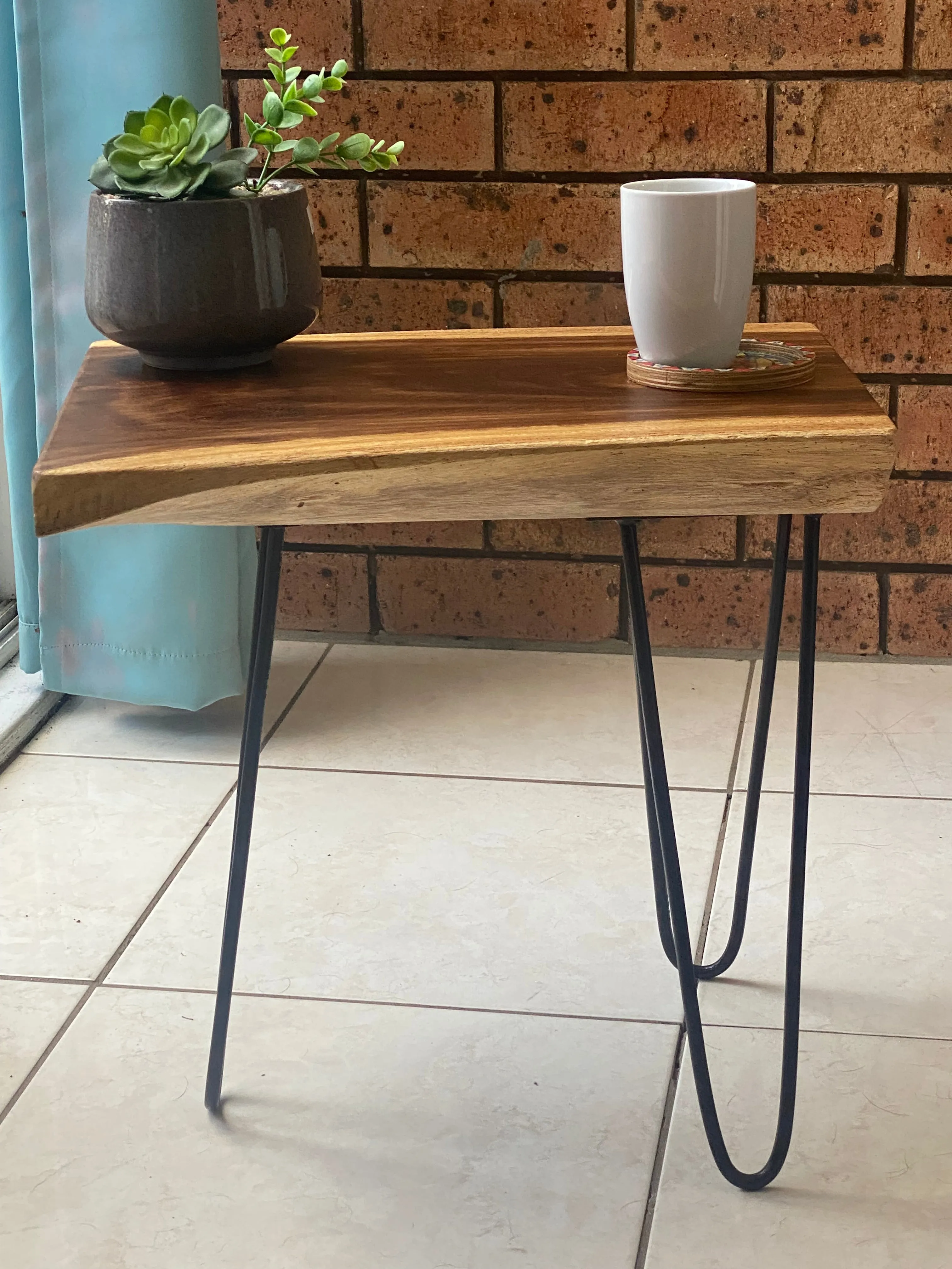 Bedside Table- Live Edge natural Wooden Side Table / Corner Table / Plant or book Stand Raintree Wood-OS56 model