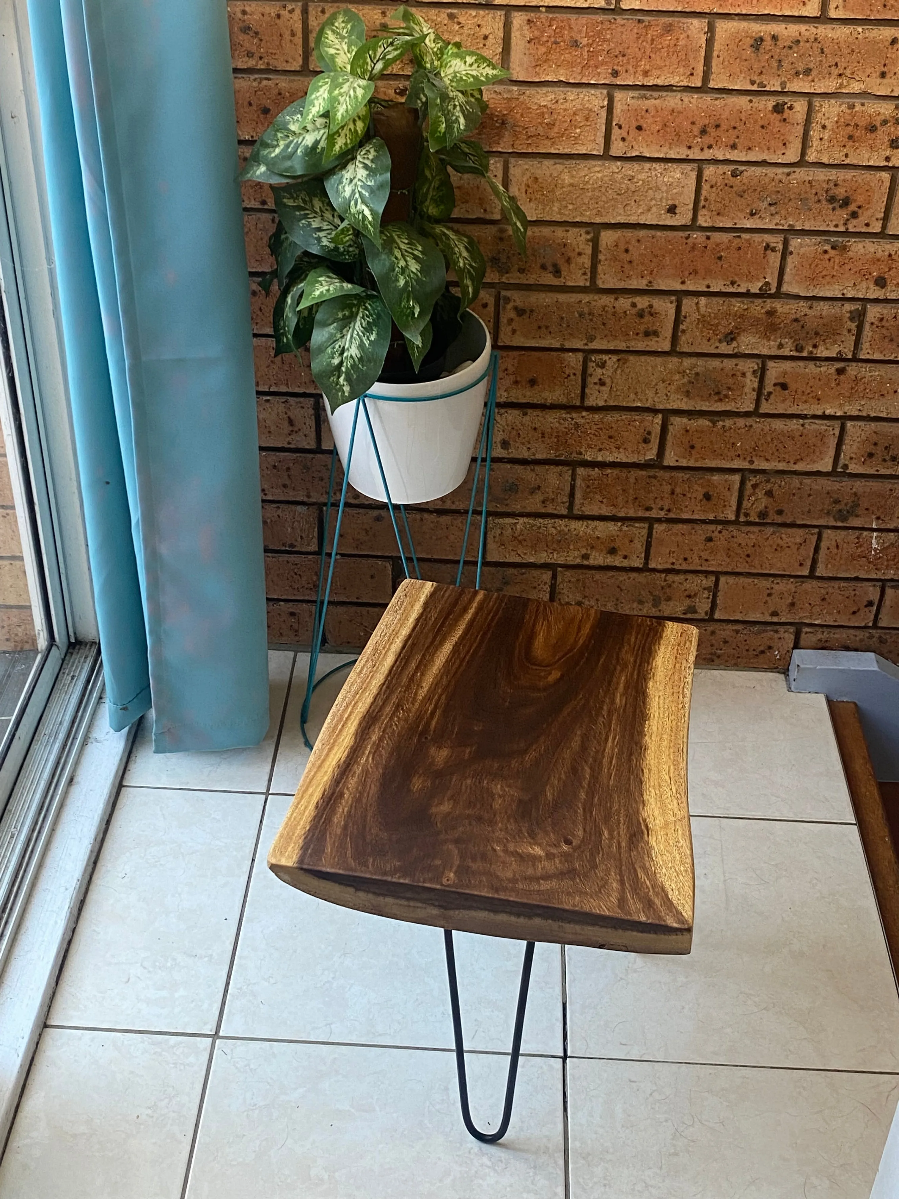 Bedside Table- Live Edge natural Wooden Side Table / Corner Table / Plant or book Stand Raintree Wood-OS56 model