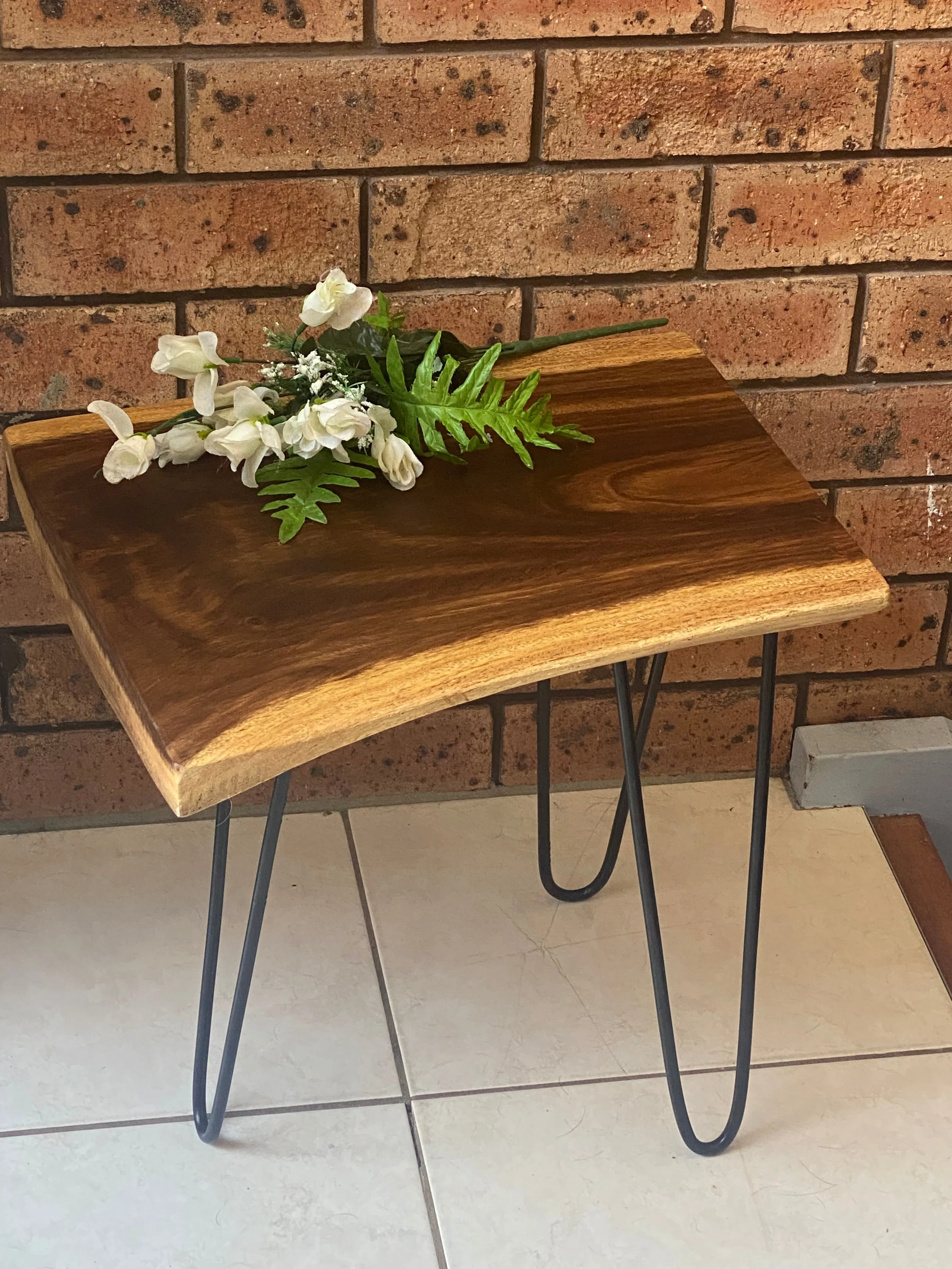 Bedside Table- Live Edge natural Wooden Side Table / Corner Table / Plant or book Stand Raintree Wood-OS56 model