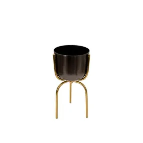 Benzara 3 Tier Design Metal Planter with Angled Hairpin Legs, Black and Gold