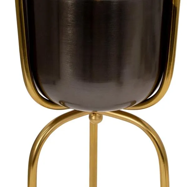Benzara 3 Tier Design Metal Planter with Angled Hairpin Legs, Black and Gold