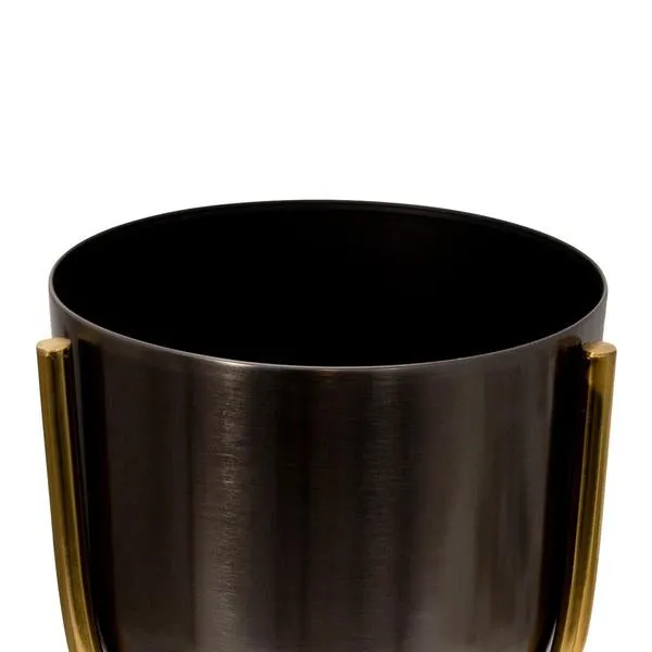 Benzara 3 Tier Design Metal Planter with Angled Hairpin Legs, Black and Gold