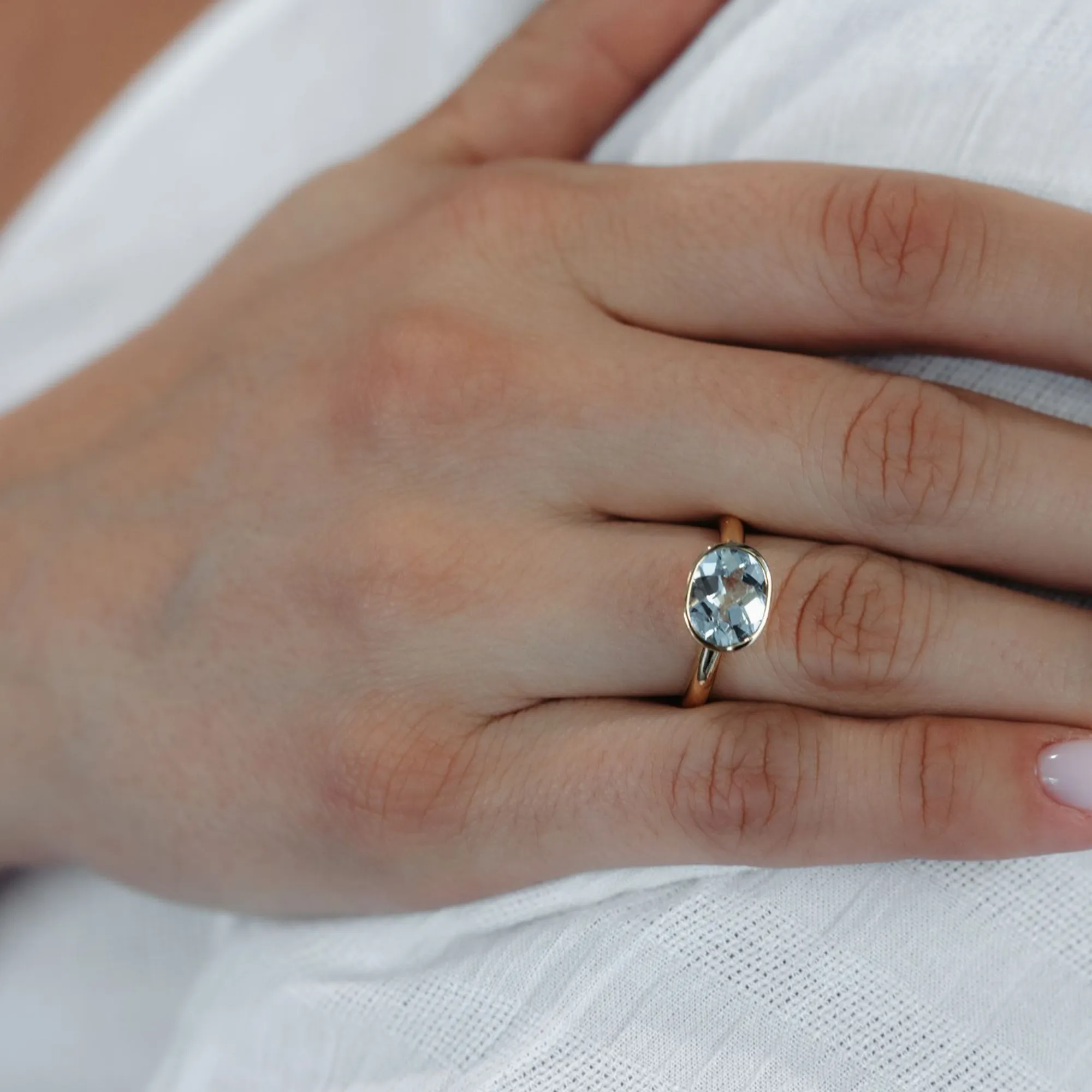 Bezel Set Blue Topaz Briolette Collection Ring