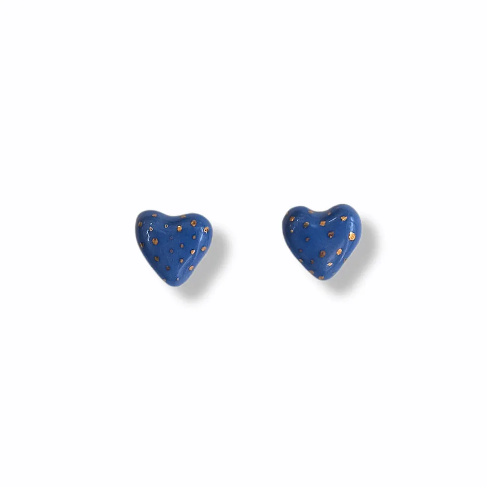 Blue Porcelain Heart Stud Earrings