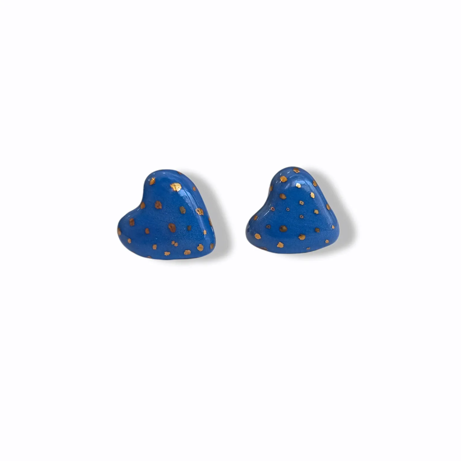 Blue Porcelain Heart Stud Earrings