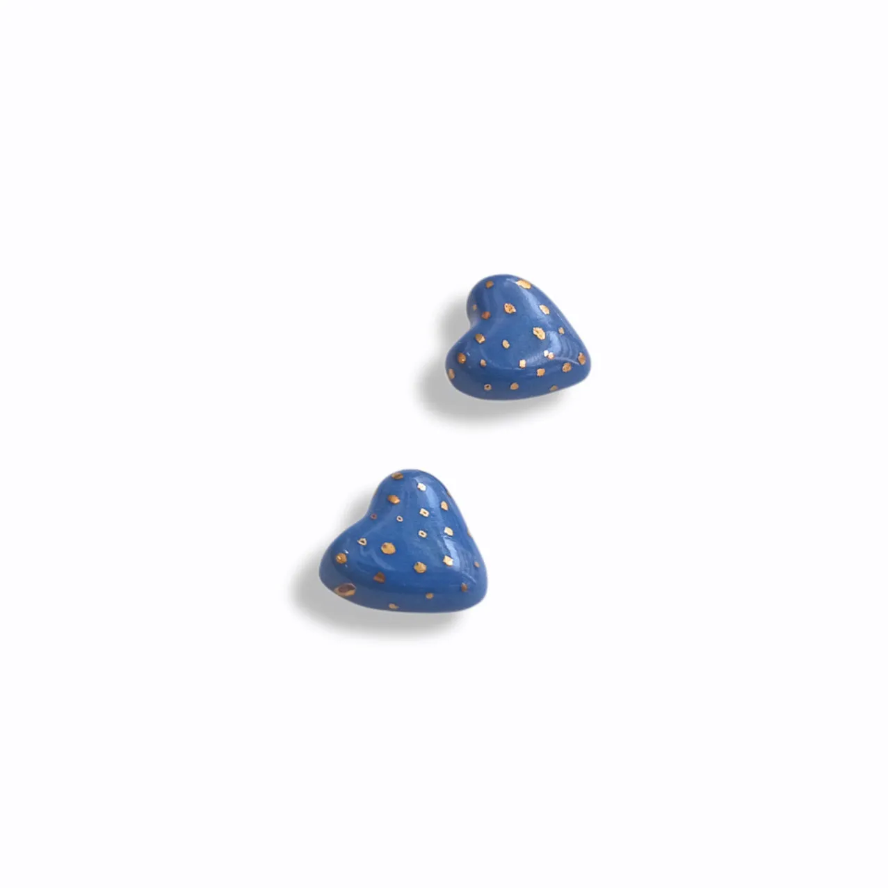 Blue Porcelain Heart Stud Earrings