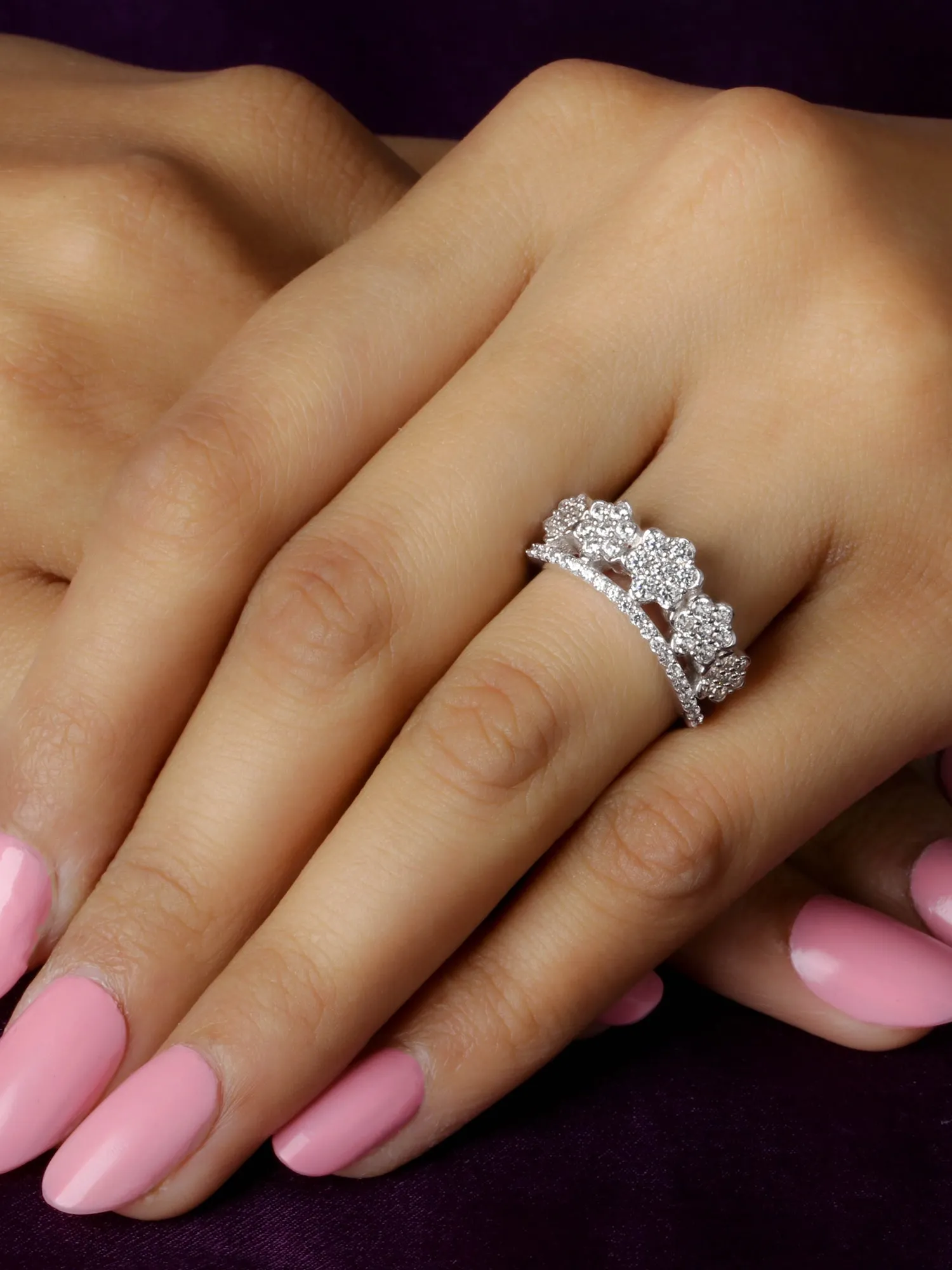 Flower Crown Ring For Women In Silver