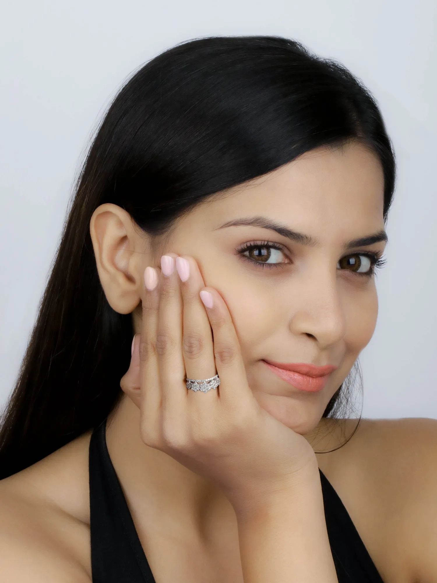 Flower Crown Ring For Women In Silver