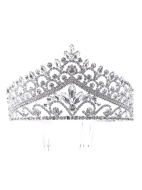 Girls Silver Wedding Pageant High Crown Comb Tiara
