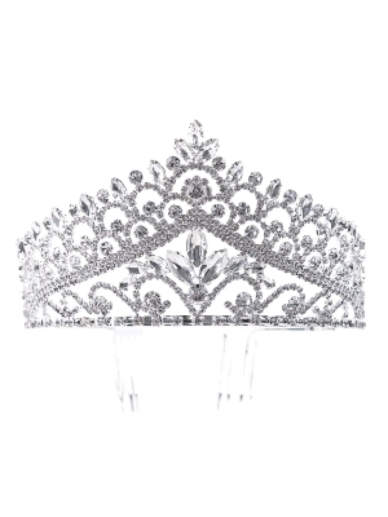 Girls Silver Wedding Pageant High Crown Comb Tiara