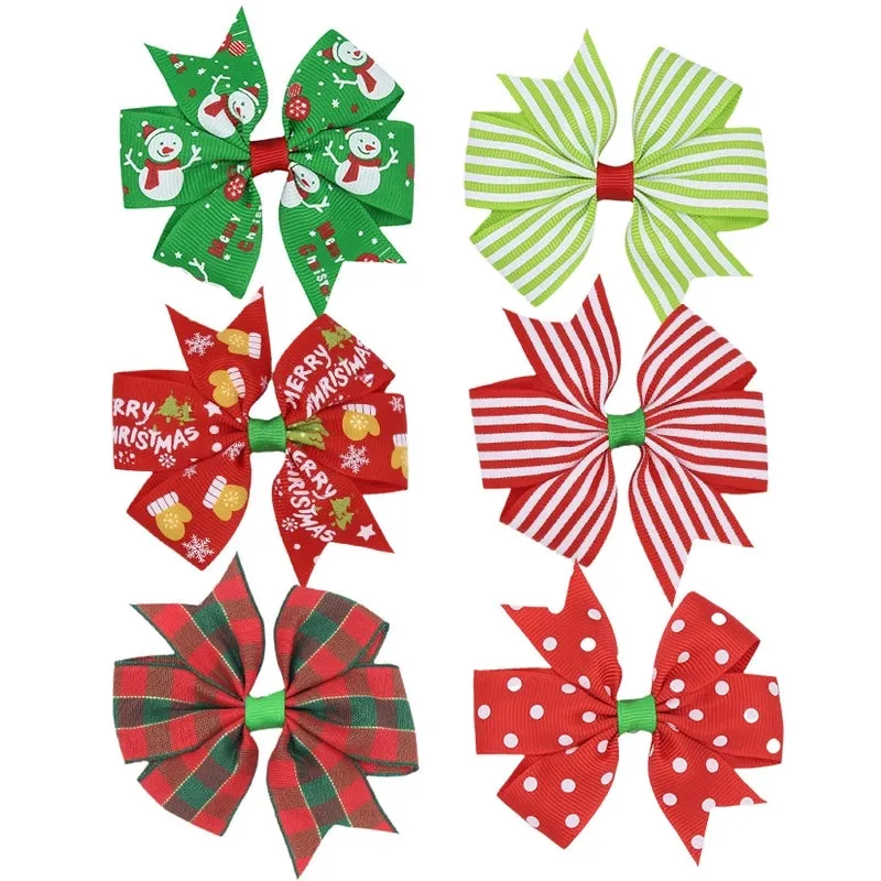 Hot Selling  Christmas Party Headwear Plaid Stripe Bow Hairpin Little Girl Hairpin Accessories