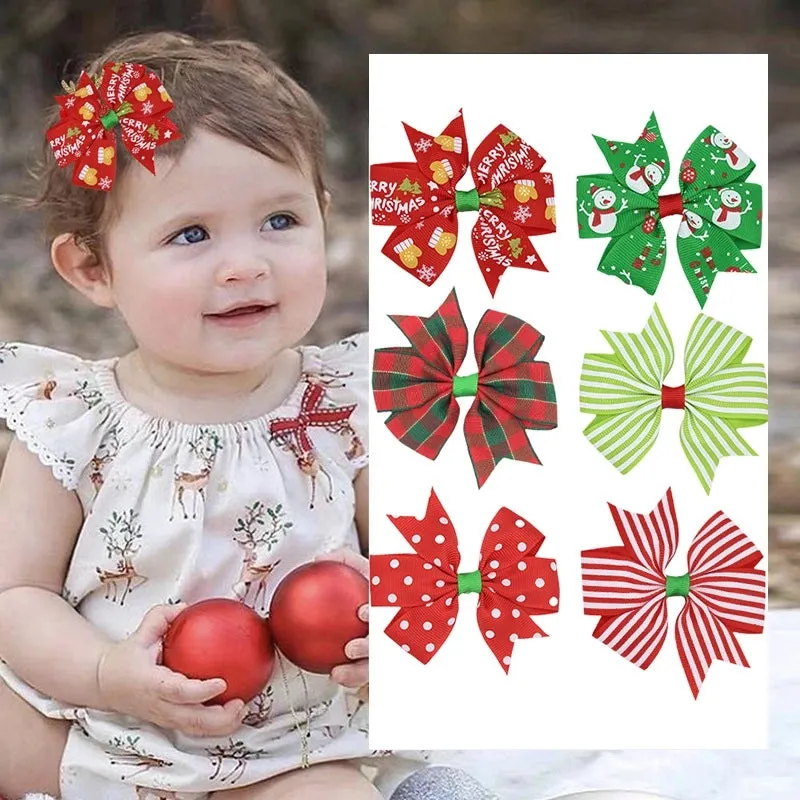 Hot Selling  Christmas Party Headwear Plaid Stripe Bow Hairpin Little Girl Hairpin Accessories