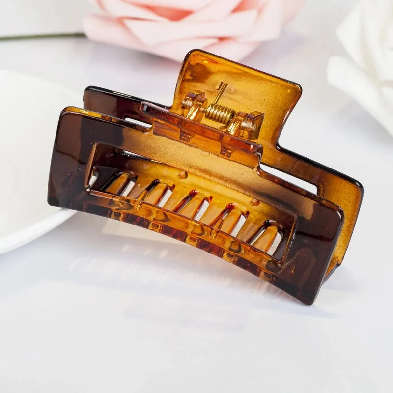 Korean Retro  Grab Clip Geometric Square Hollow Hairpin Shampoo Plate Hairpin Solid Color Opal Leopard Hair Accessories