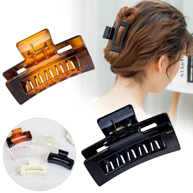 Korean Retro  Grab Clip Geometric Square Hollow Hairpin Shampoo Plate Hairpin Solid Color Opal Leopard Hair Accessories