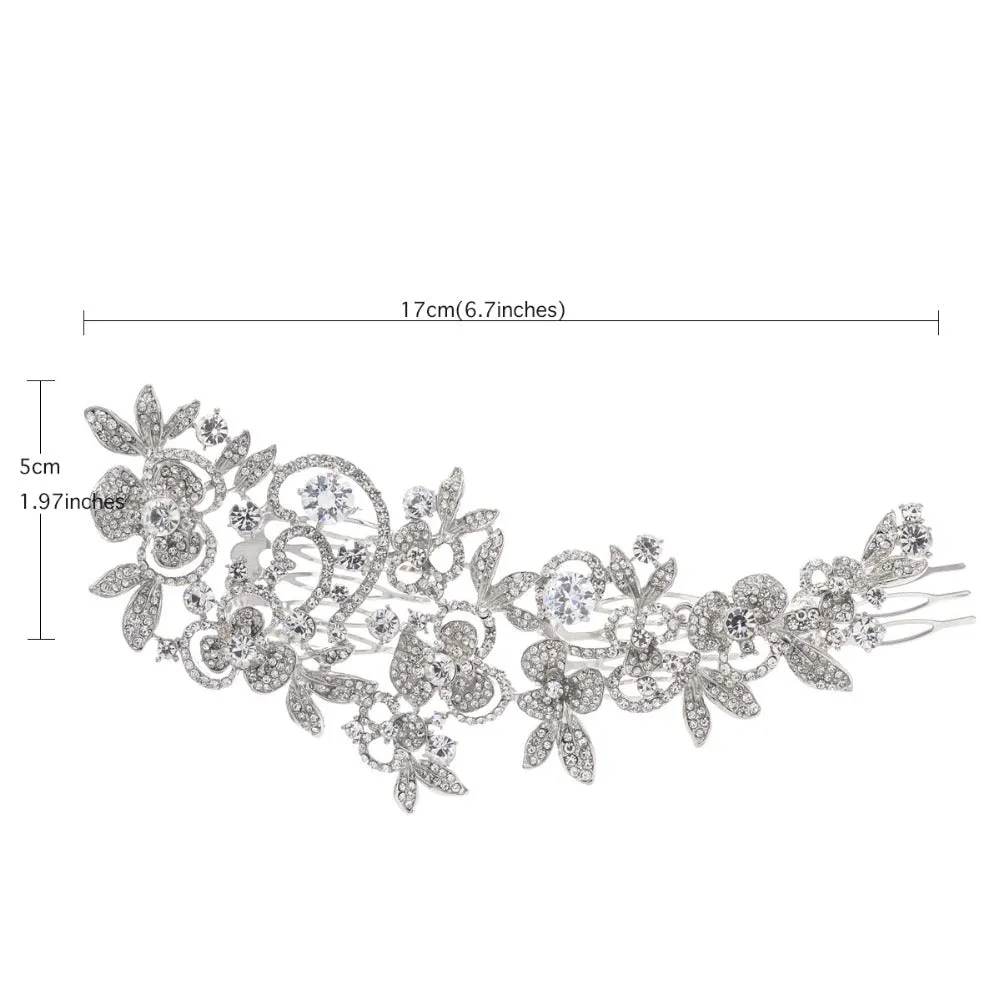 Long Flower  Comb Wedding  Rhinestone Crystals Bridal Hairpin Headpieces FA5027
