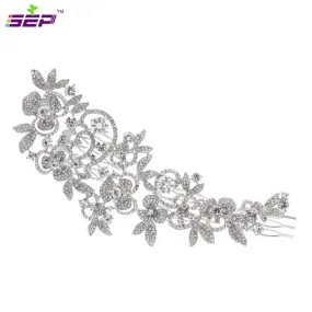 Long Flower  Comb Wedding  Rhinestone Crystals Bridal Hairpin Headpieces FA5027
