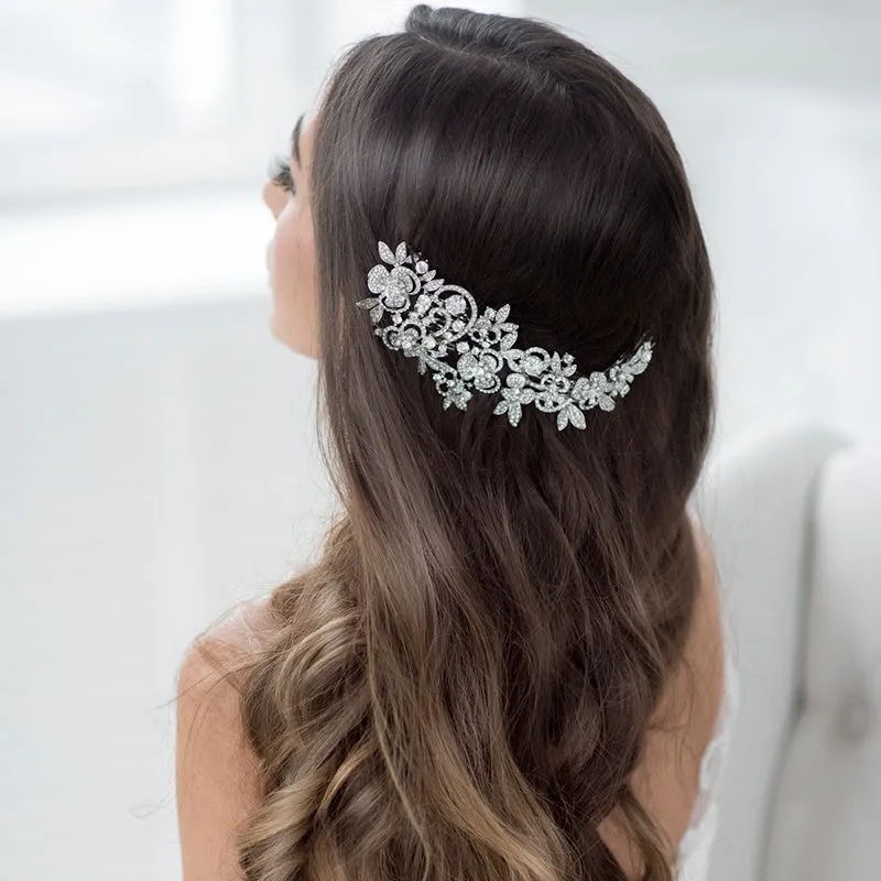 Long Flower  Comb Wedding  Rhinestone Crystals Bridal Hairpin Headpieces FA5027