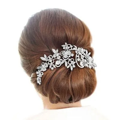 Long Flower  Comb Wedding  Rhinestone Crystals Bridal Hairpin Headpieces FA5027