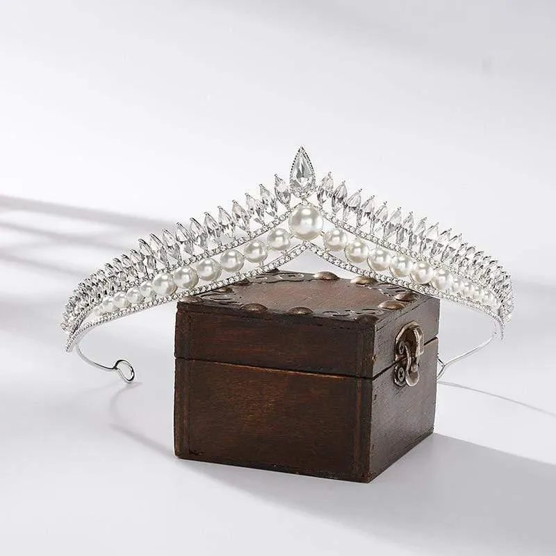 Luxury Pearl Princess Rhinestone Tiara - Queen Pageant Prom Crown for Weddings