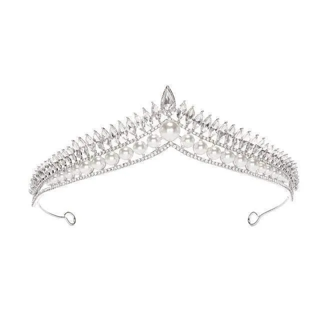 Luxury Pearl Princess Rhinestone Tiara - Queen Pageant Prom Crown for Weddings