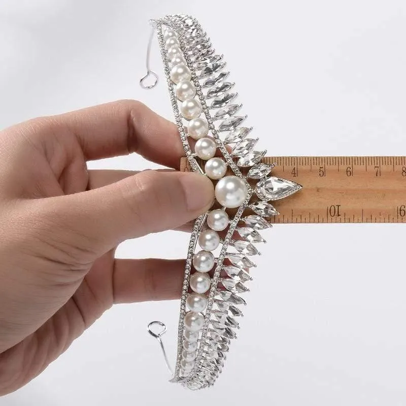 Luxury Pearl Princess Rhinestone Tiara - Queen Pageant Prom Crown for Weddings