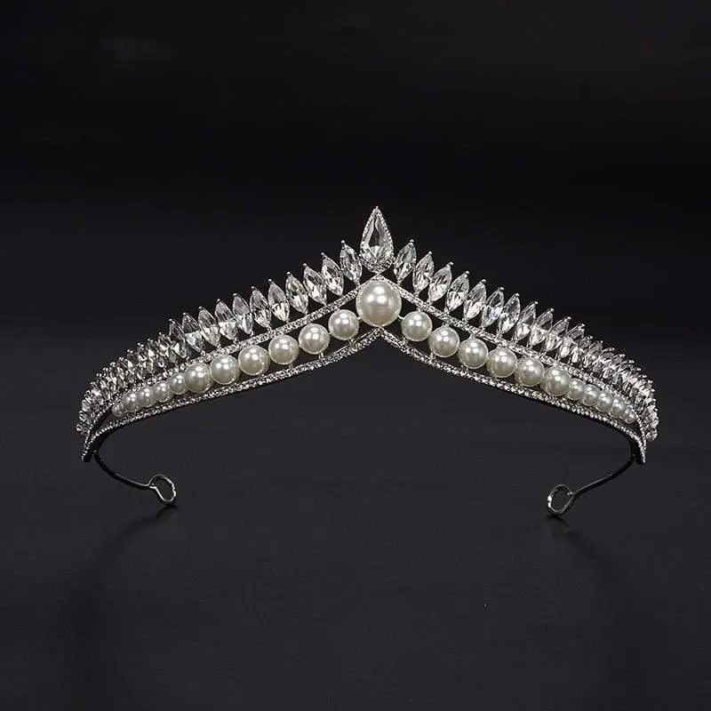 Luxury Pearl Princess Rhinestone Tiara - Queen Pageant Prom Crown for Weddings