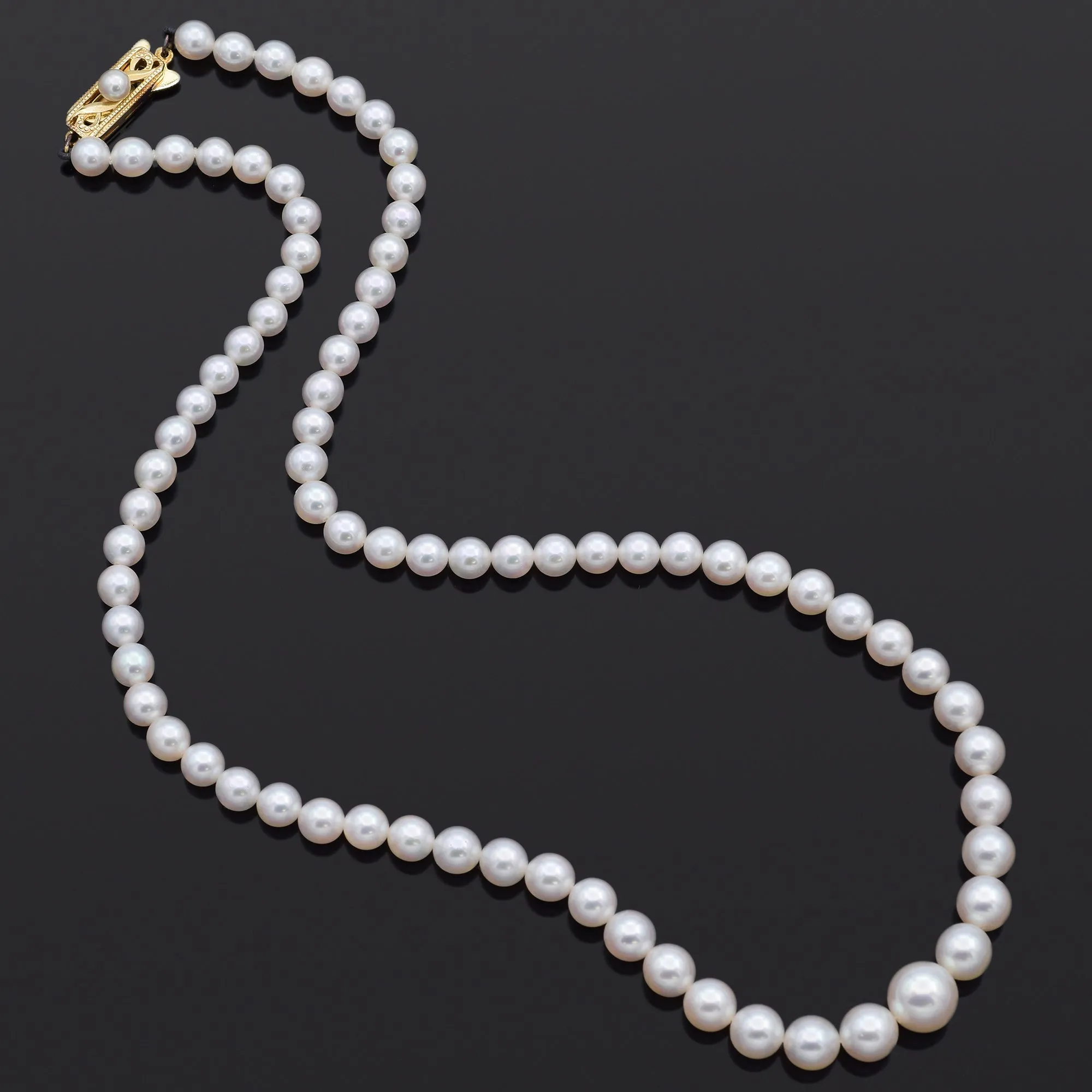 Mikimoto 14K Yellow Gold 4-8.5 mm Cultured Pearl Beaded Strand Necklace   Box