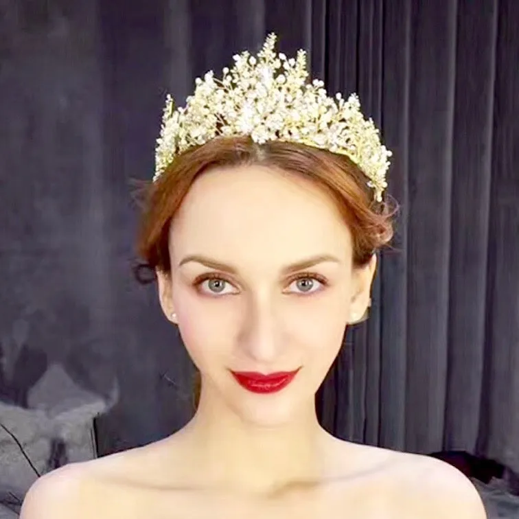 "Carolyn" - Pearl and Crystal Bridal Tiara - Available in Yellow Gold and Silver