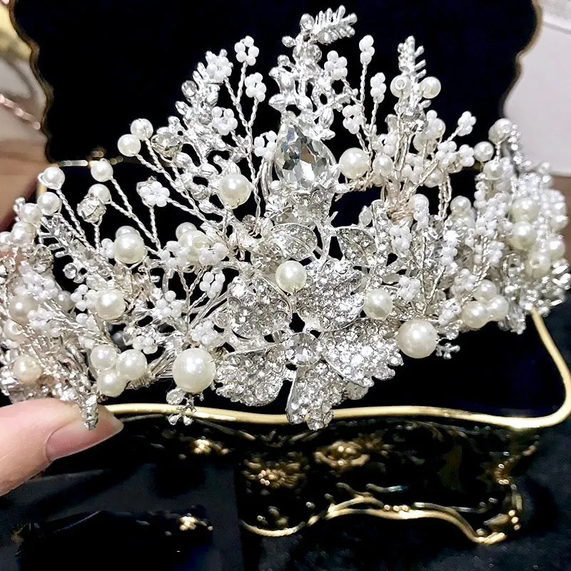"Carolyn" - Pearl and Crystal Bridal Tiara - Available in Yellow Gold and Silver