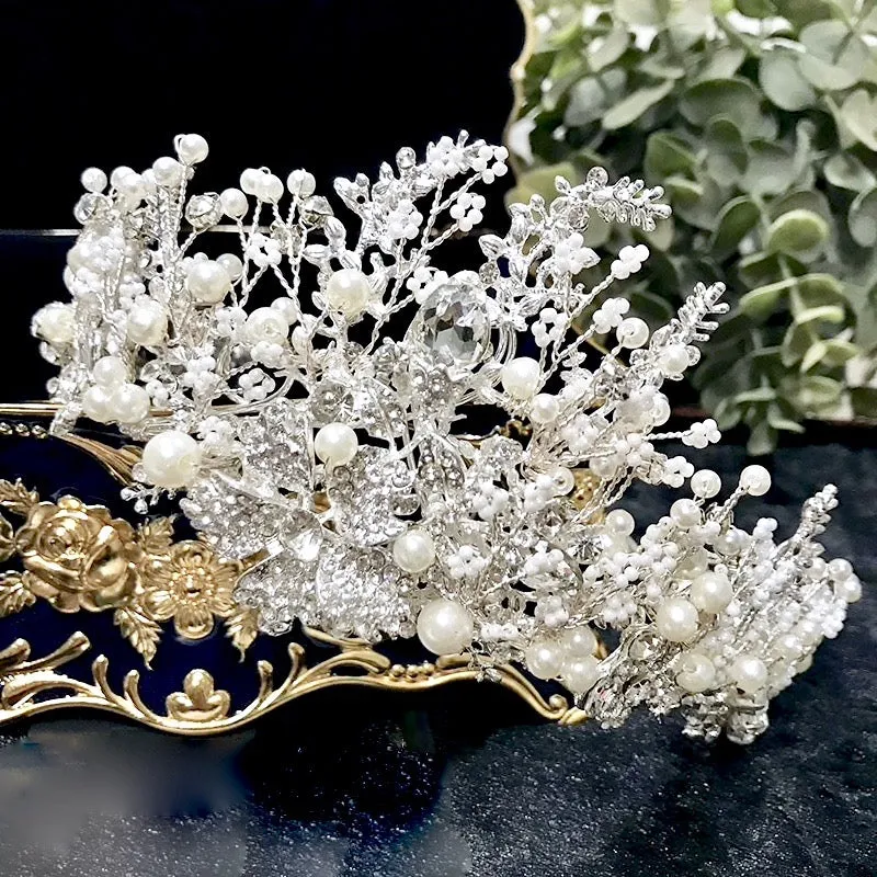 "Carolyn" - Pearl and Crystal Bridal Tiara - Available in Yellow Gold and Silver