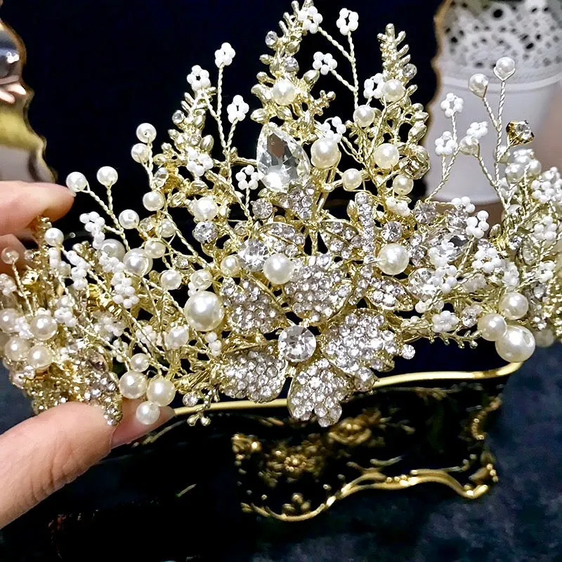 "Carolyn" - Pearl and Crystal Bridal Tiara - Available in Yellow Gold and Silver