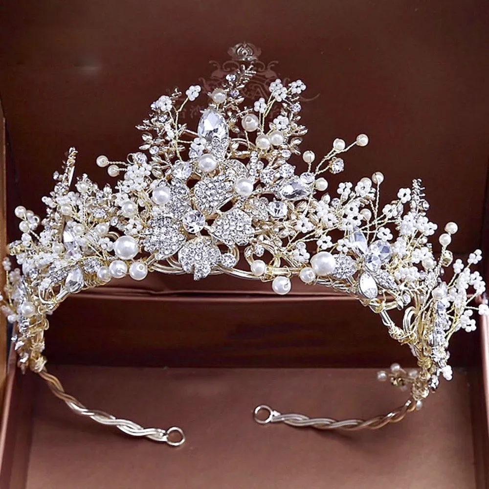 "Carolyn" - Pearl and Crystal Bridal Tiara - Available in Yellow Gold and Silver