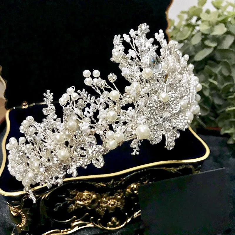 "Carolyn" - Pearl and Crystal Bridal Tiara - Available in Yellow Gold and Silver
