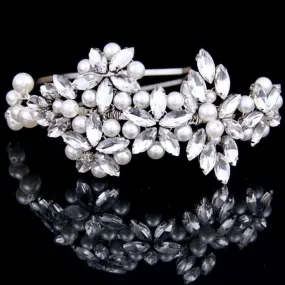 "Cornelia" - Silver Pearl and Crystal Bridal Side-Headband