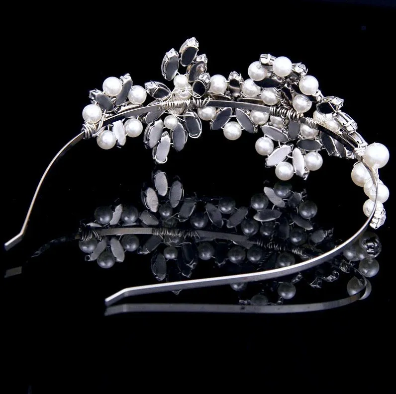 "Cornelia" - Silver Pearl and Crystal Bridal Side-Headband
