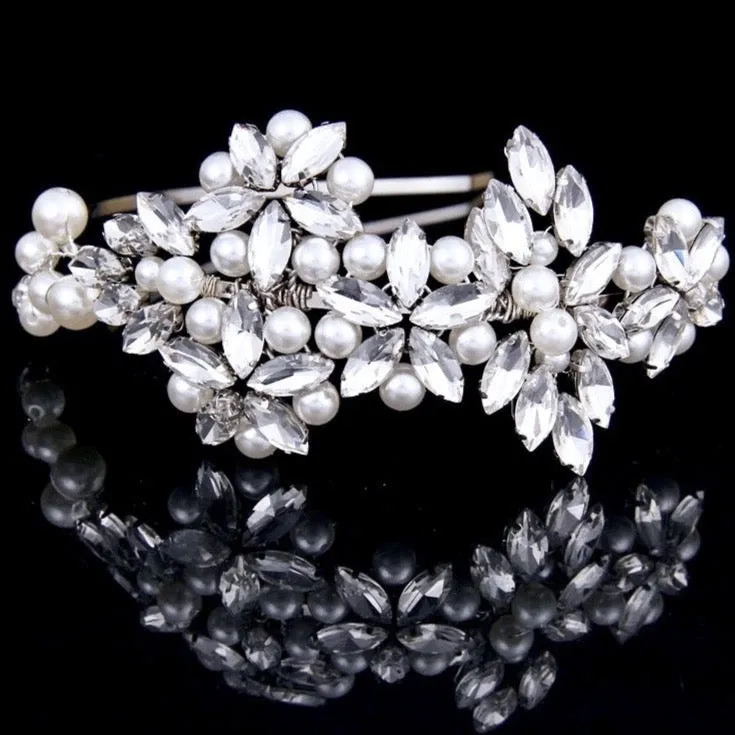 "Cornelia" - Silver Pearl and Crystal Bridal Side-Headband